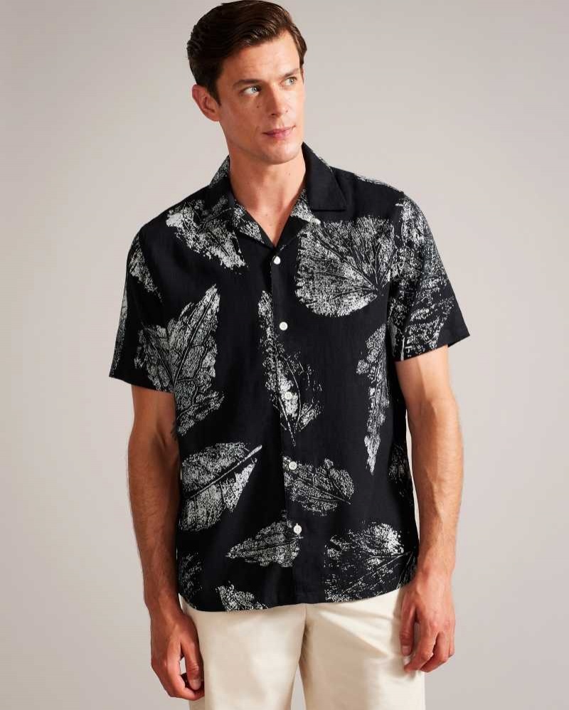 Black Ted Baker Rialto Photographic Leaf Print Shirt | US0000643