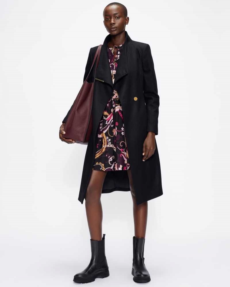 Black Ted Baker Rose Wool Wrap Coat Coats | US0000210