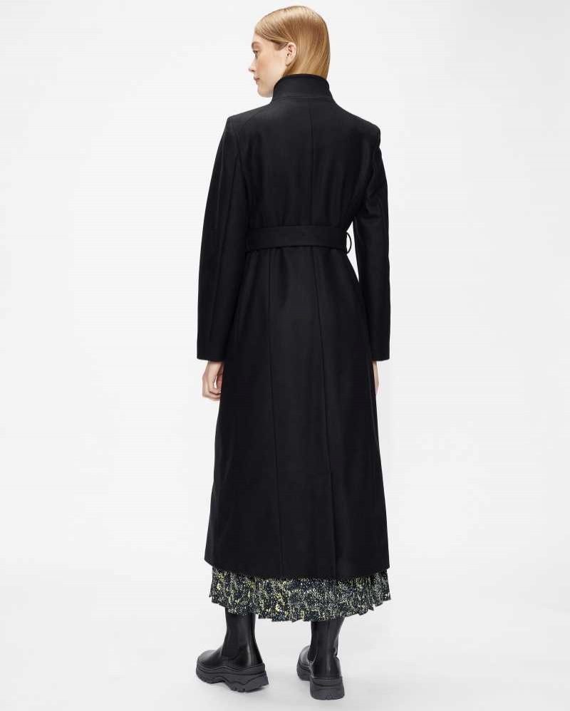 Black Ted Baker Rosell Long Length Wool Wrap Coat Jackets | US0000262