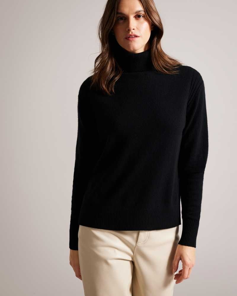 Black Ted Baker Ruthell Organic Cashmere Roll Neck Jumper | US0000320