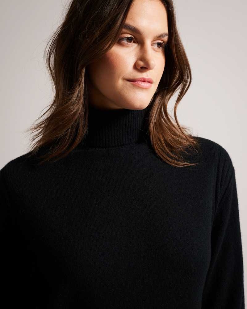 Black Ted Baker Ruthell Organic Cashmere Roll Neck Jumper | US0000320