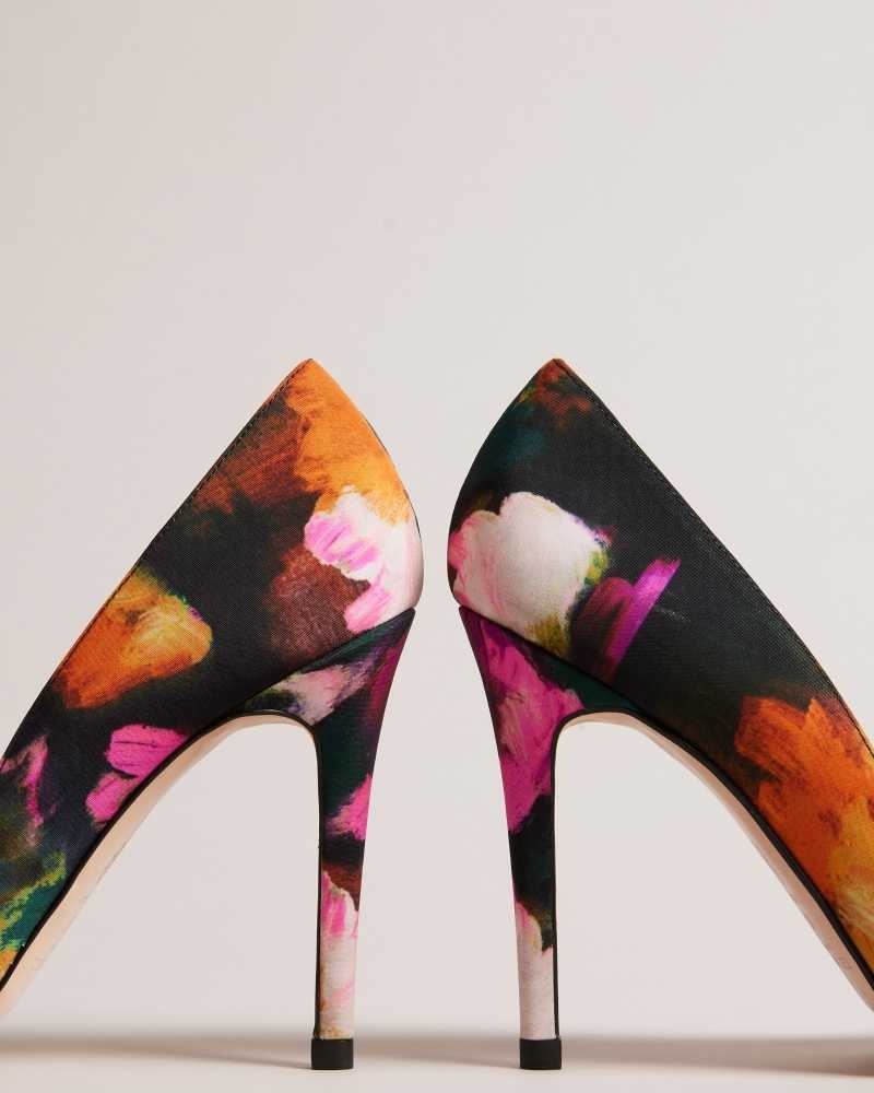 Black Ted Baker Ryoh Art Print Heeled Court Shoes | US0002111