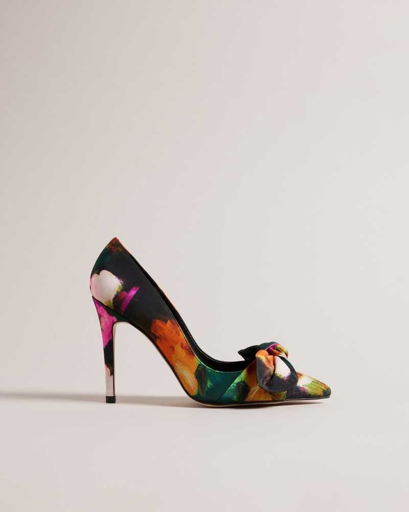 Black Ted Baker Ryoh Art Print Heeled Court Shoes | US0002111