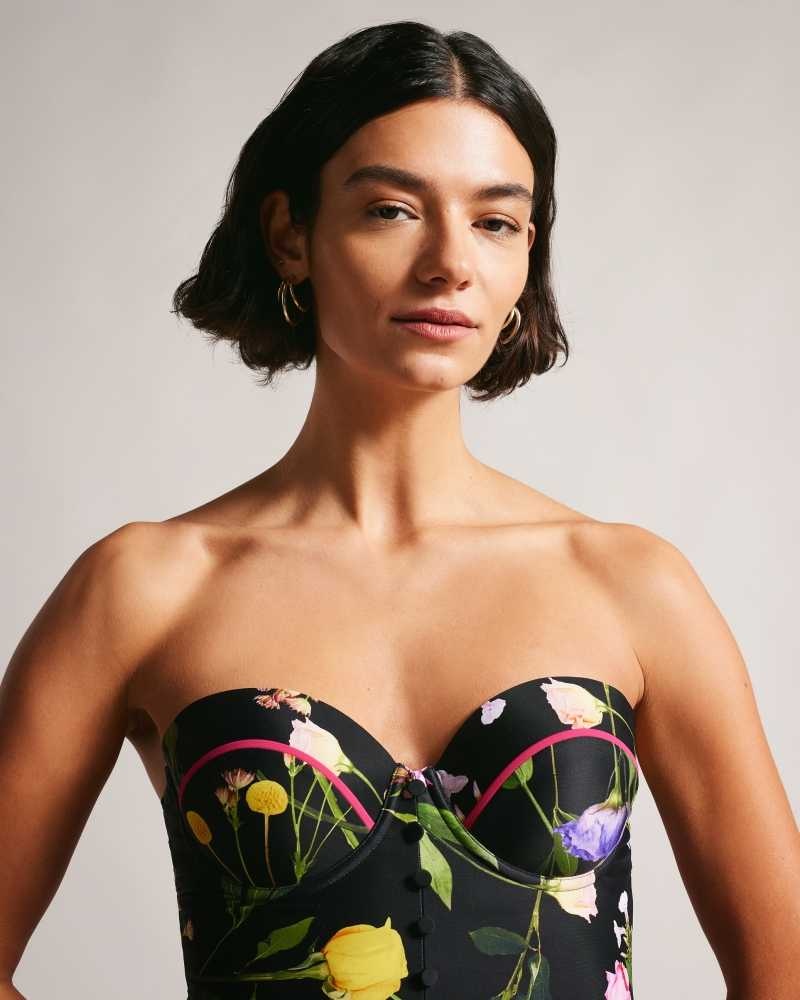 Black Ted Baker Saffiey Floral Balconette Swimming Costume | US0000808