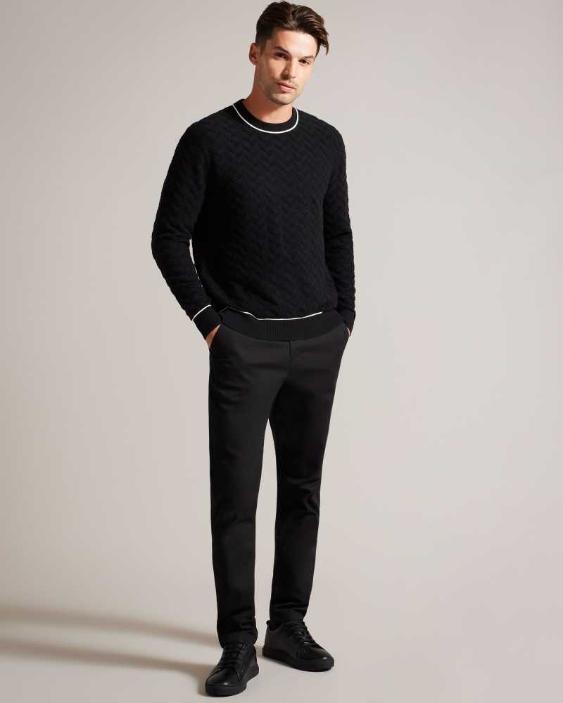 Black Ted Baker Sepal Long Sleeve Chevron Knit Jumper | US0000410