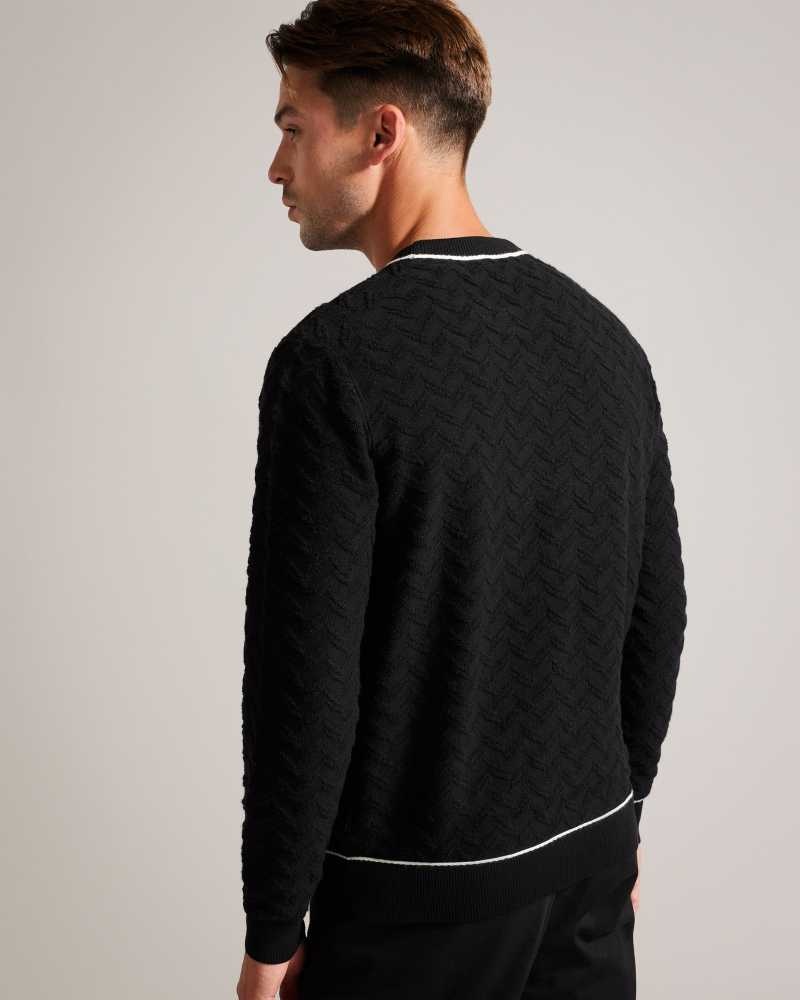 Black Ted Baker Sepal Long Sleeve Chevron Knit Jumper | US0000410