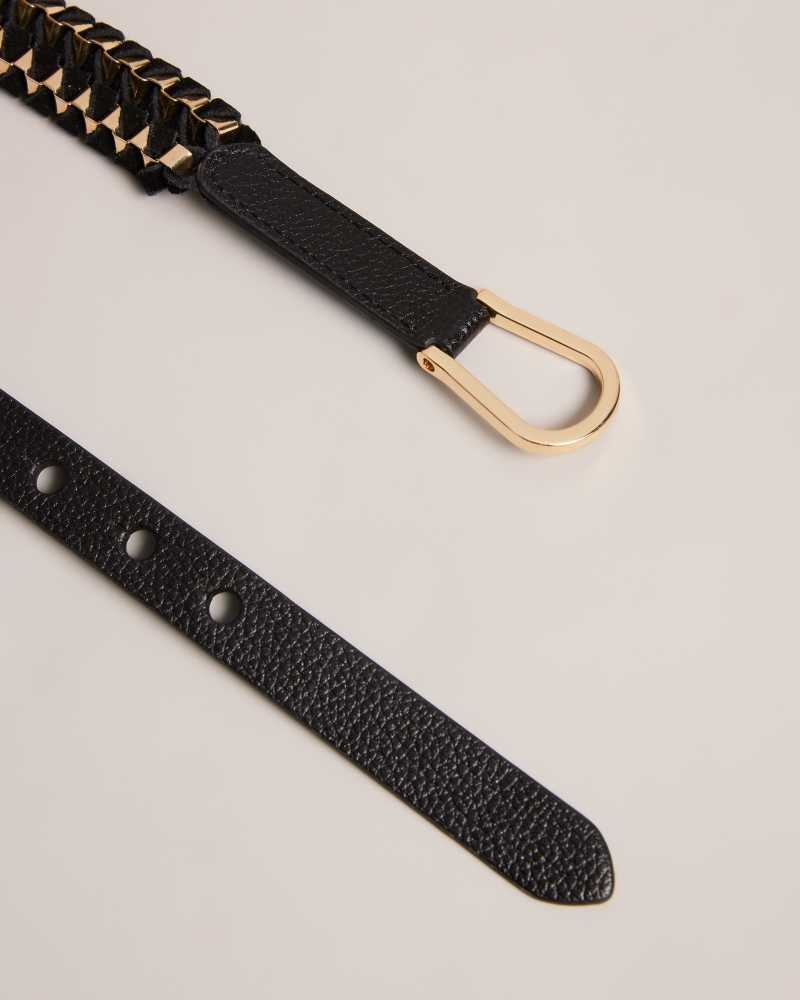 Black Ted Baker Sheema Chain Woven Equestrian Belt | US0001659