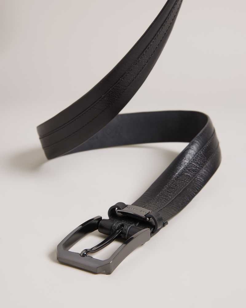 Black Ted Baker Siymon Mixed Texture Leather Belt | US0001603