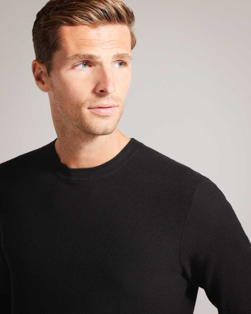 Black Ted Baker Staylay Textured crew neck jumper | US0000385