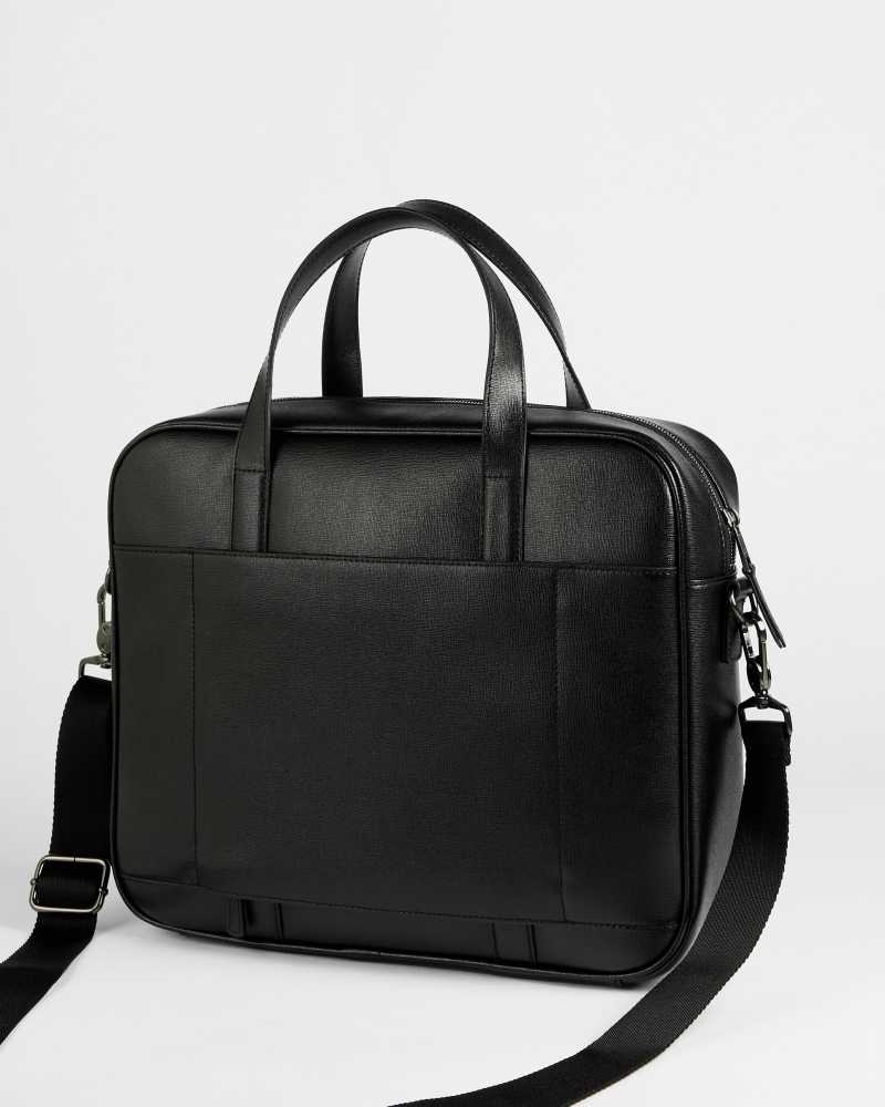 Black Ted Baker Strath Saffiano Leather Document Bag | US0001379