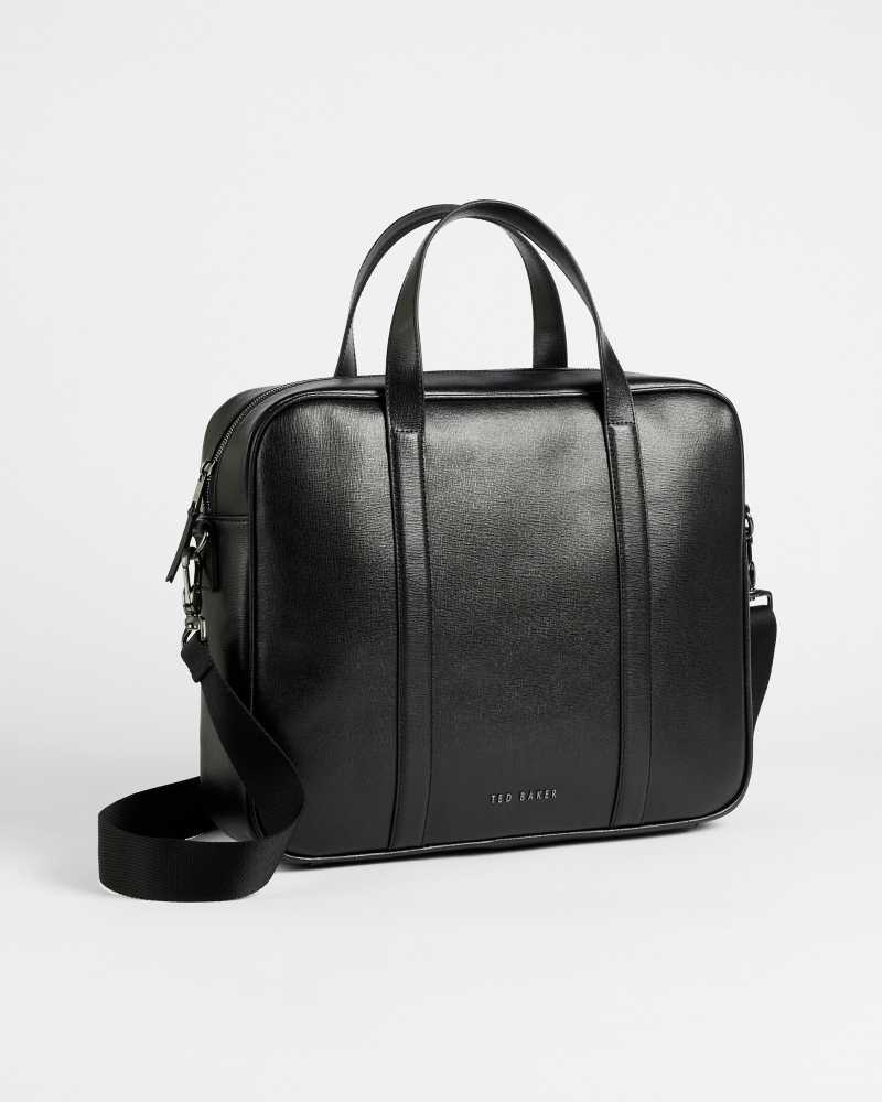 Black Ted Baker Strath Saffiano Leather Document Bag | US0001379