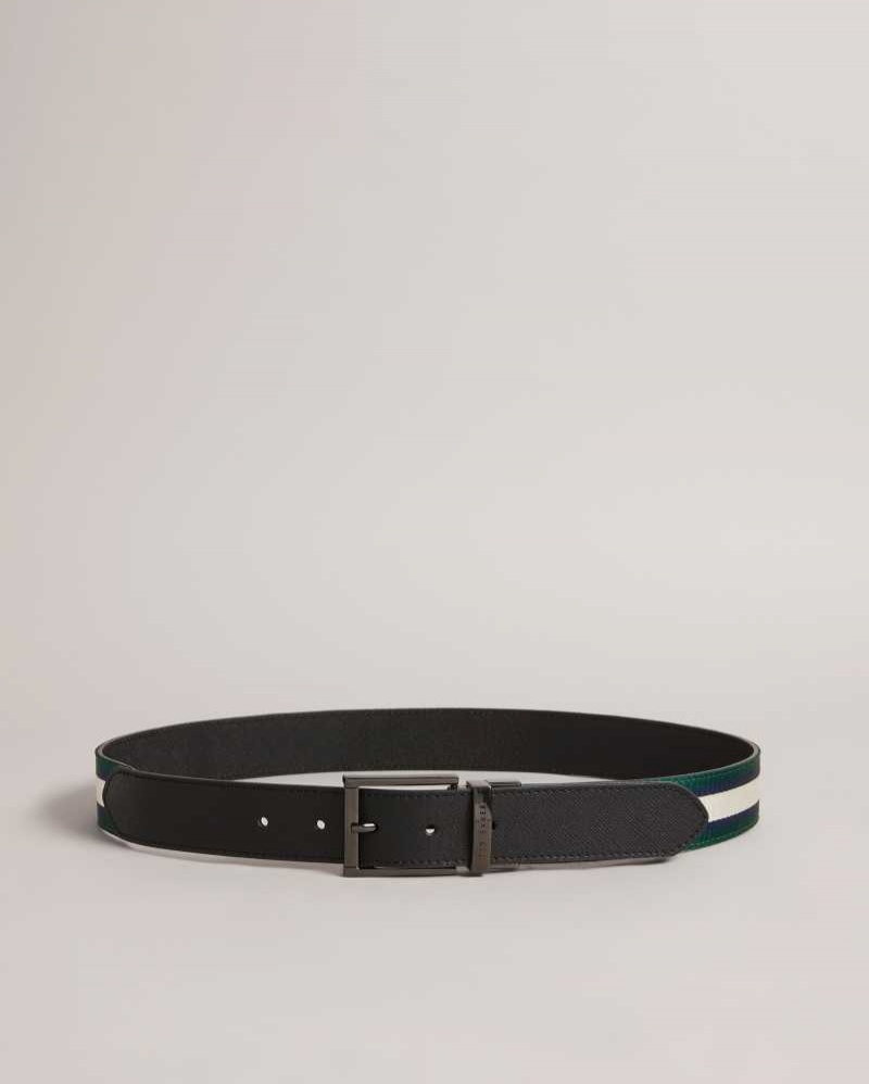 Black Ted Baker Strype Contrast Reversible Belt | US0001607