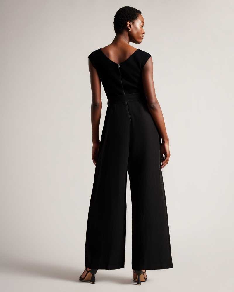 Black Ted Baker Tabbiaa Knitted Bodice Wide Leg Jumpsuit | US0001176