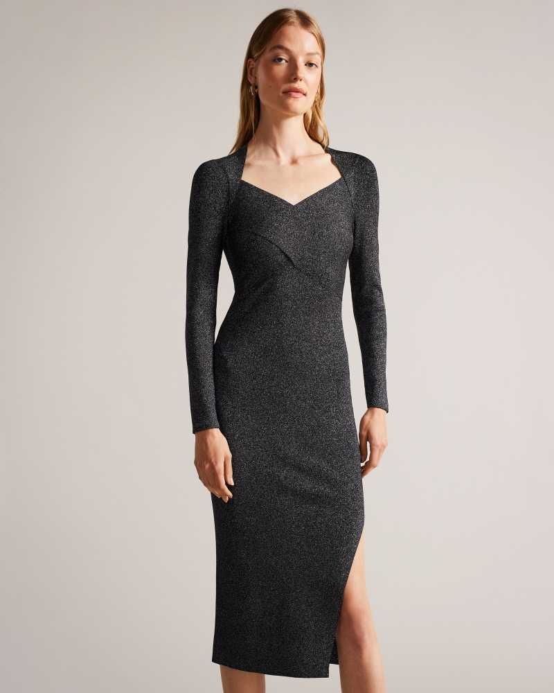 Black Ted Baker Tabytha Slim Fit Cross Over Knit Dresses | US0000034