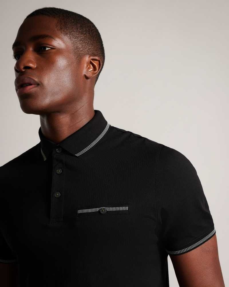 Black Ted Baker Tortila Polo Shirt With Striped Details | US0001035