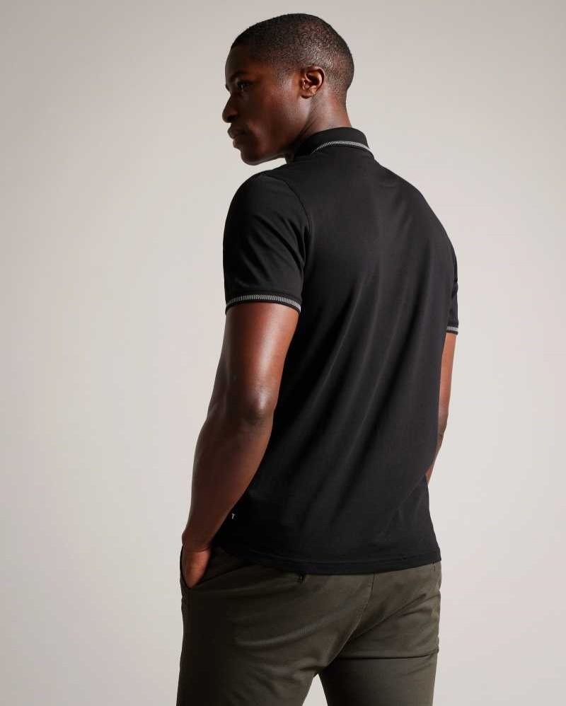 Black Ted Baker Tortila Polo Shirt With Striped Details | US0001035