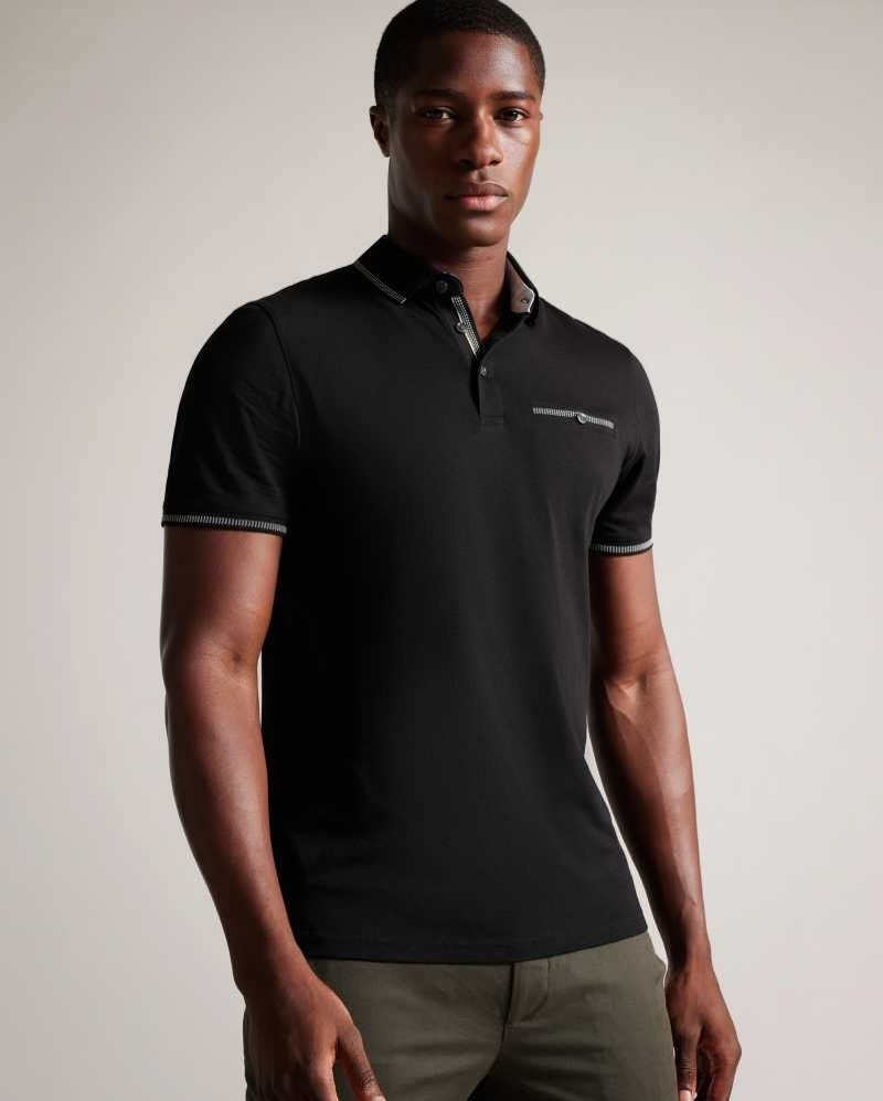 Black Ted Baker Tortila Polo Shirt With Striped Details | US0001035