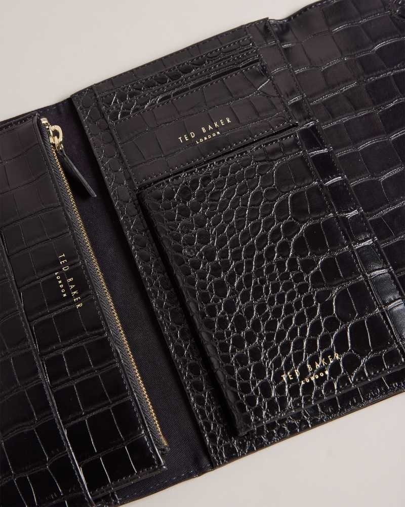 Black Ted Baker Travelz Passport Holder Travel Wallet Purses | US0001446