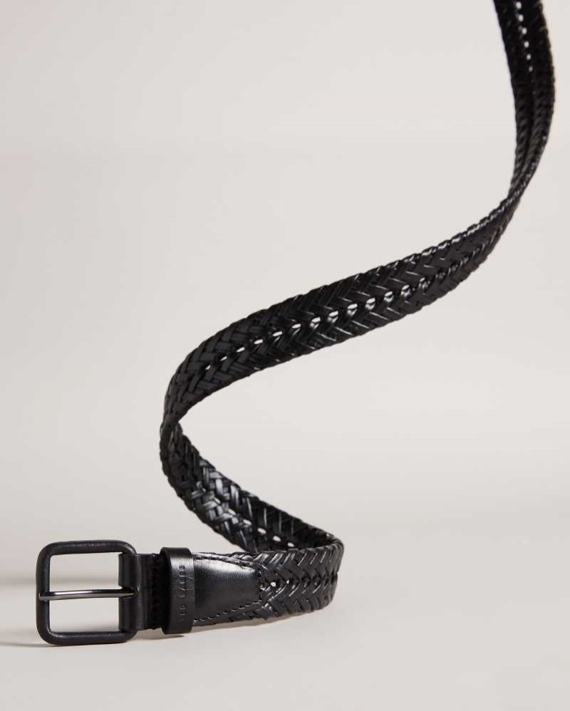 Black Ted Baker Triplet Woven Leather Belt | US0001642