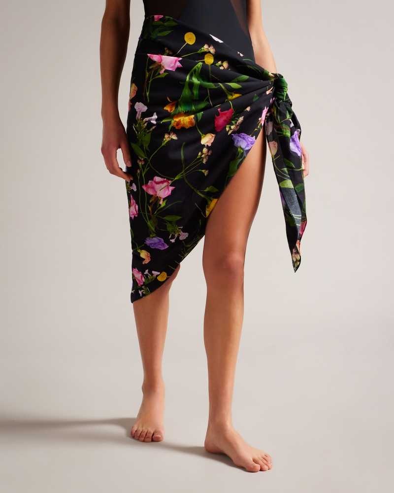 Black Ted Baker Wendyyy Floral Print Beach Sarong | US0000852