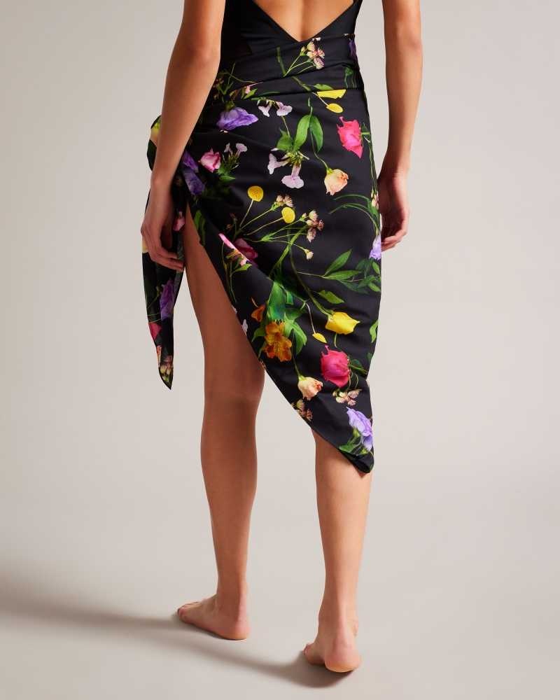 Black Ted Baker Wendyyy Floral Print Beach Sarong | US0000852