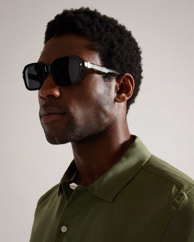 Black Ted Baker Wyatty Rectangle Acetate Sunglasses | US0001987