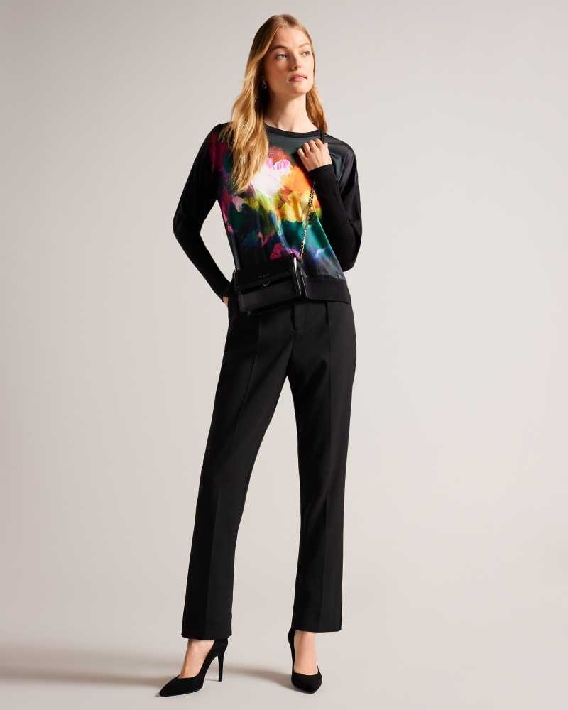 Black Ted Baker Zarha Art Print Jumper With Sleeve Detail | US0000368