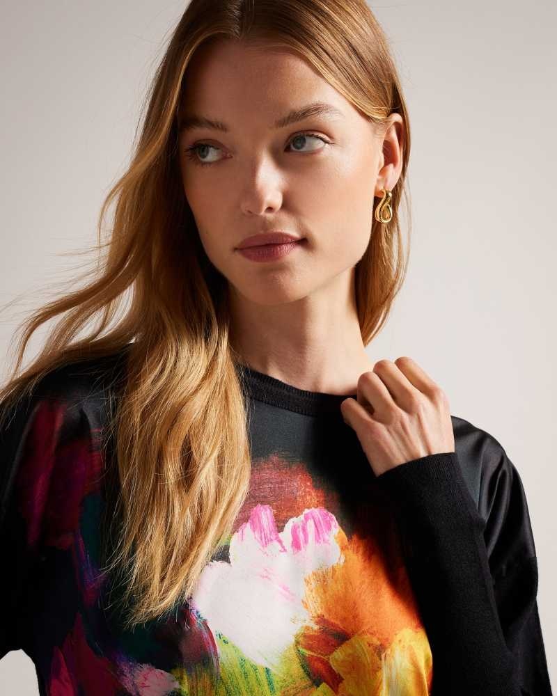 Black Ted Baker Zarha Art Print Jumper With Sleeve Detail | US0000368