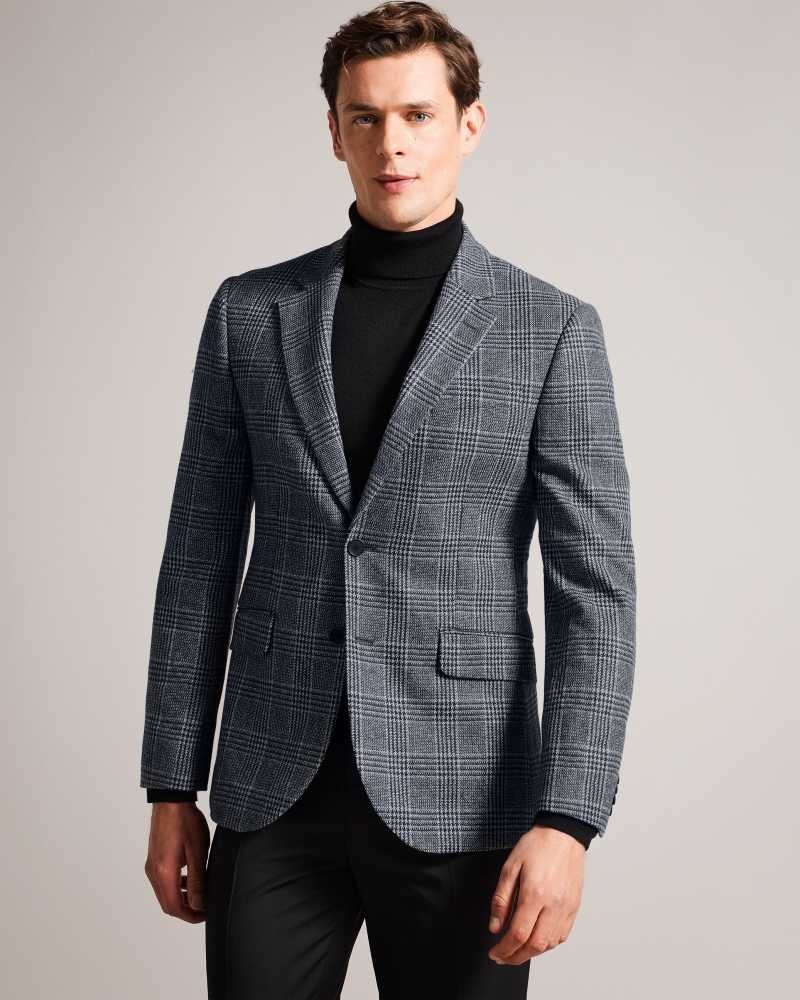 Blue Ted Baker Alfiej Slim Puppytooth Check Suit Jacket Jackets | US0000286