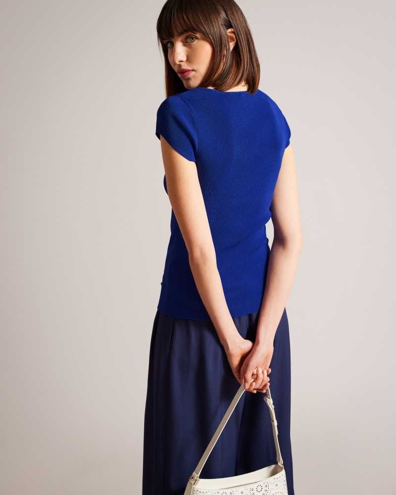 Blue Ted Baker Cyndiy Scoop Neck Fitted Knit Top | US0000384