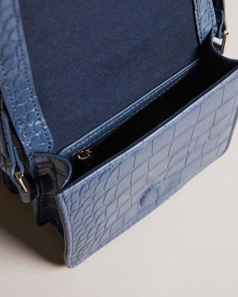 Blue Ted Baker Ell Imitation Croc Mini Crossbody Bag | US0001355