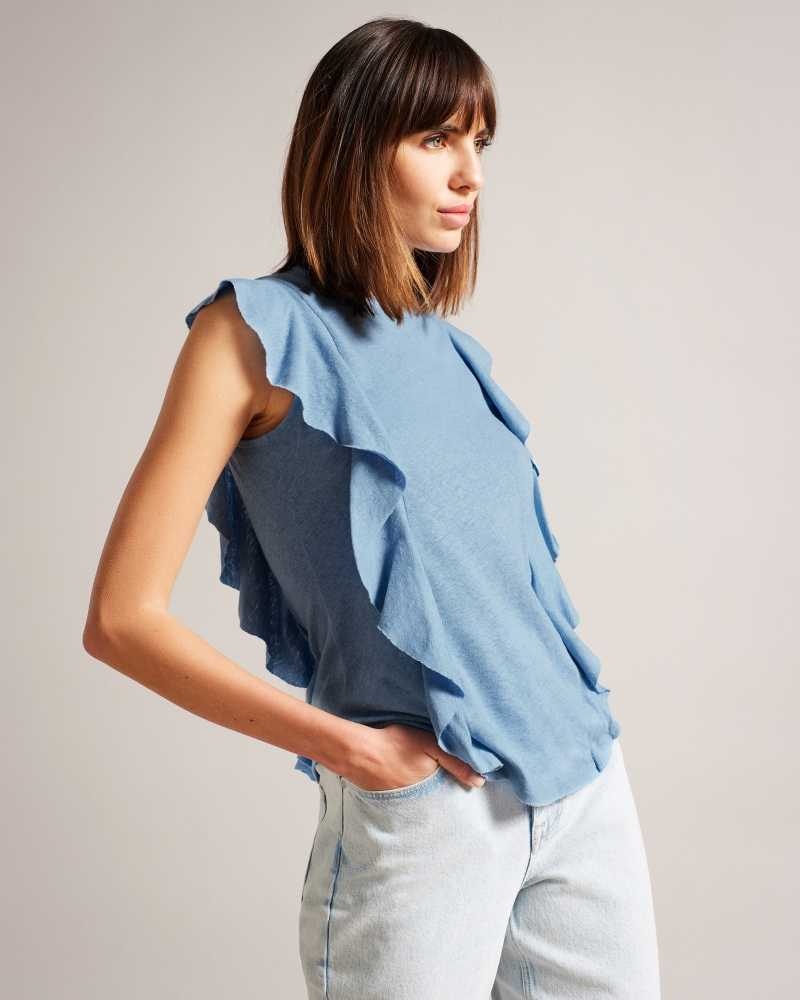 Blue Ted Baker Kathley Frill Vest Top | US0001053