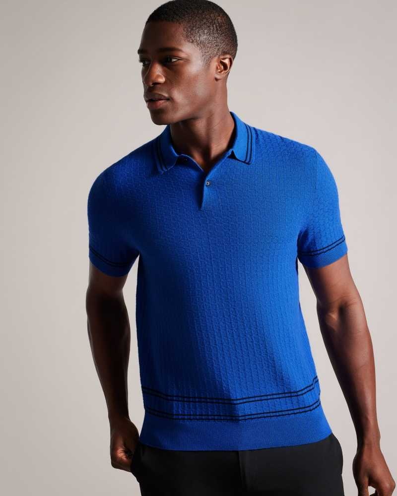 Blue Ted Baker Maytain Short Sleeve Textured Polo Shirt | US0000545