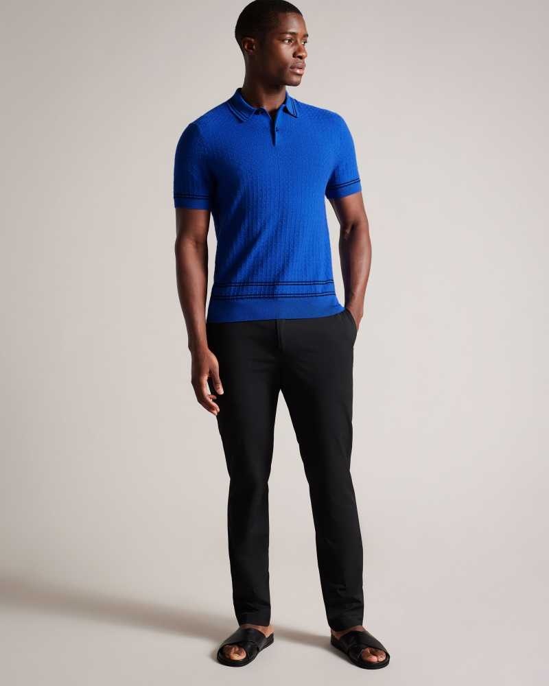 Blue Ted Baker Maytain Short Sleeve Textured Polo Shirt | US0000545