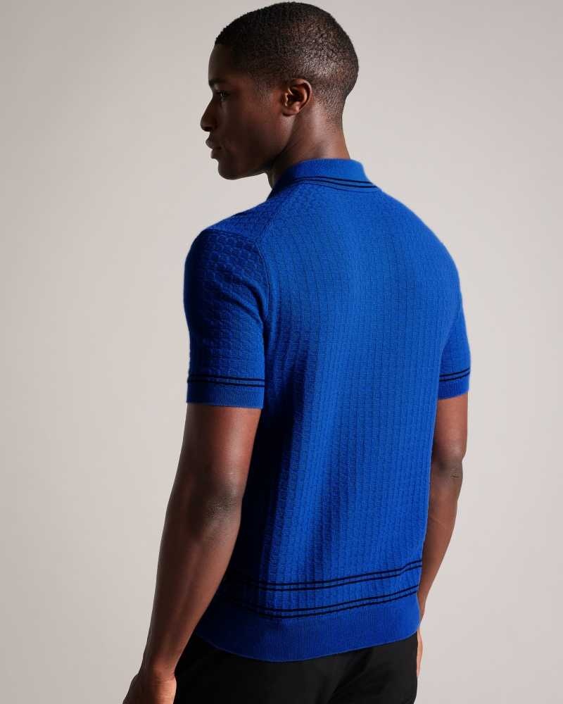 Blue Ted Baker Maytain Short Sleeve Textured Polo Shirt | US0000545