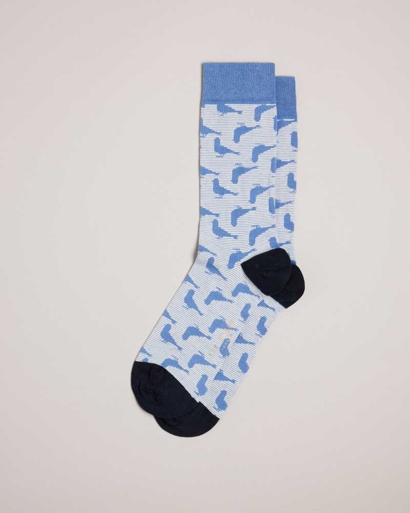 Blue Ted Baker Pidgsok Pigeon Print Socks | US0001935