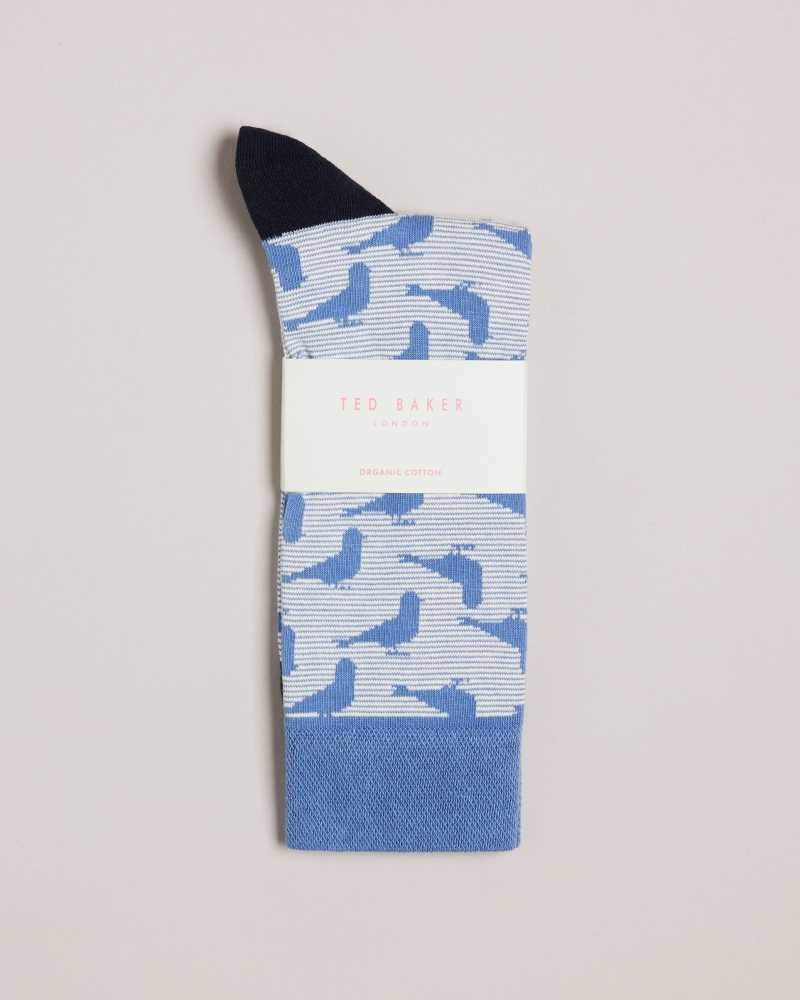 Blue Ted Baker Pidgsok Pigeon Print Socks | US0001935