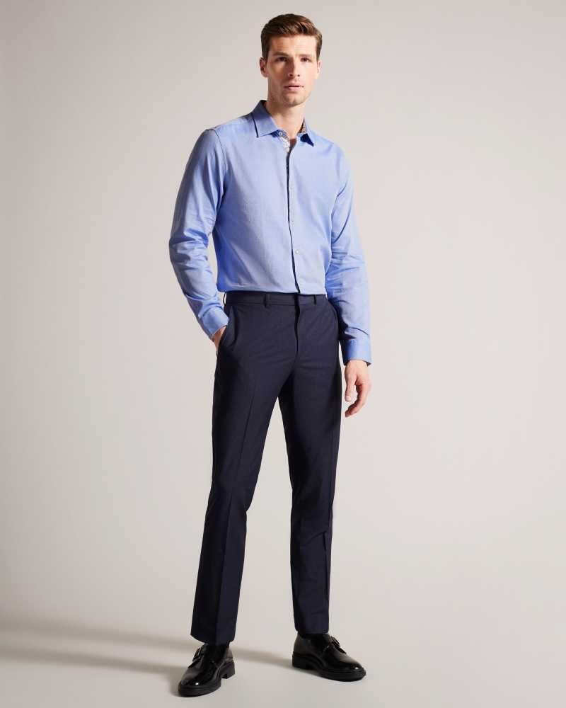 Blue Ted Baker Textls Textured Long Sleeve Cotton Shirt | US0000645