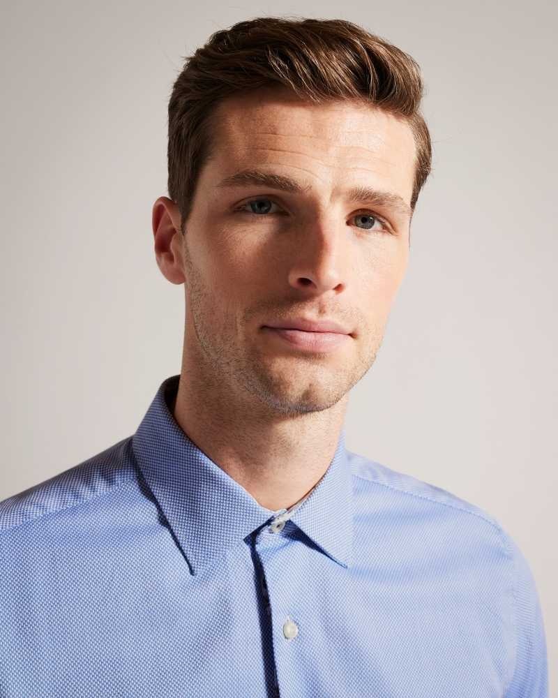 Blue Ted Baker Textls Textured Long Sleeve Cotton Shirt | US0000645