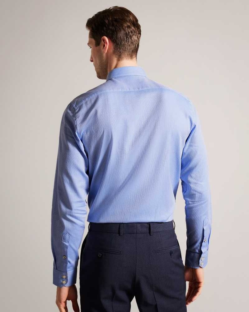 Blue Ted Baker Textls Textured Long Sleeve Cotton Shirt | US0000645