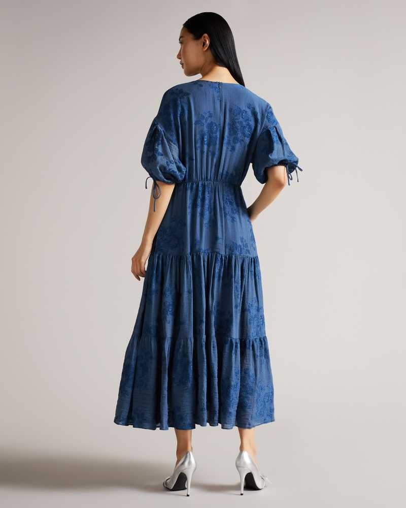 Blue Ted Baker Zilda Puff Sleeve Wrap Front Midi Dresses | US0000018