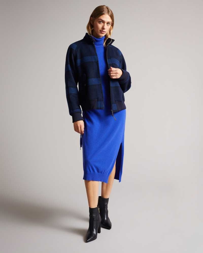 Bright Blue Ted Baker Aavvaa Knitted Dresses With Ruched Side Detail | US0000131