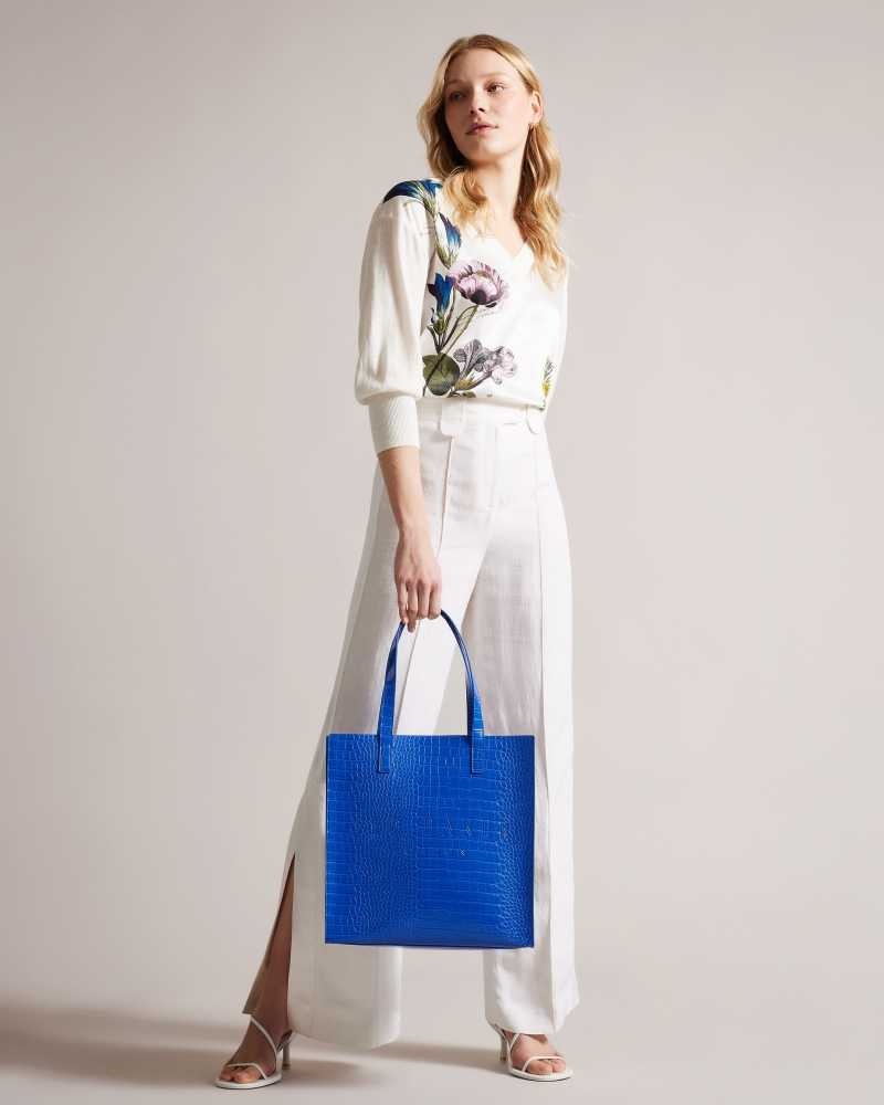 Bright Blue Ted Baker Croccon Croc Detail Large Icon Bag | US0001526