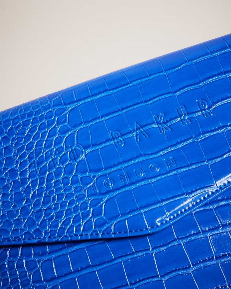 Bright Blue Ted Baker Crocey Croc Detail Debossed Envelope Pouch | US0001258