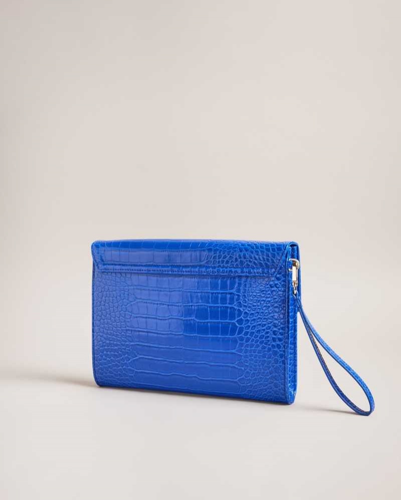 Bright Blue Ted Baker Crocey Croc Detail Debossed Envelope Pouch | US0001258