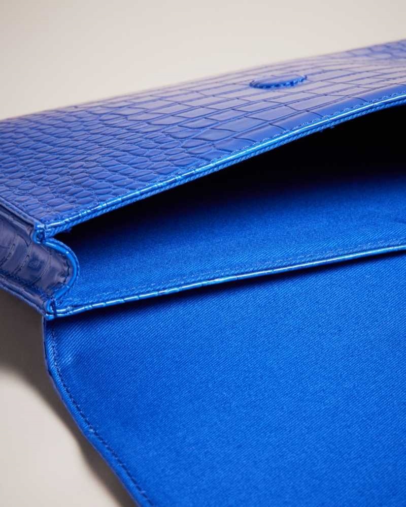 Bright Blue Ted Baker Crocey Croc Detail Debossed Envelope Pouch | US0001258