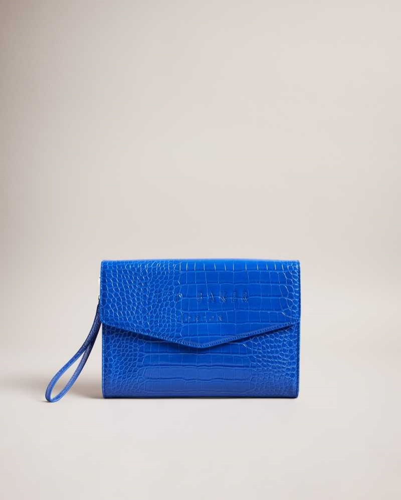 Bright Blue Ted Baker Crocey Croc Detail Debossed Envelope Pouch | US0001258