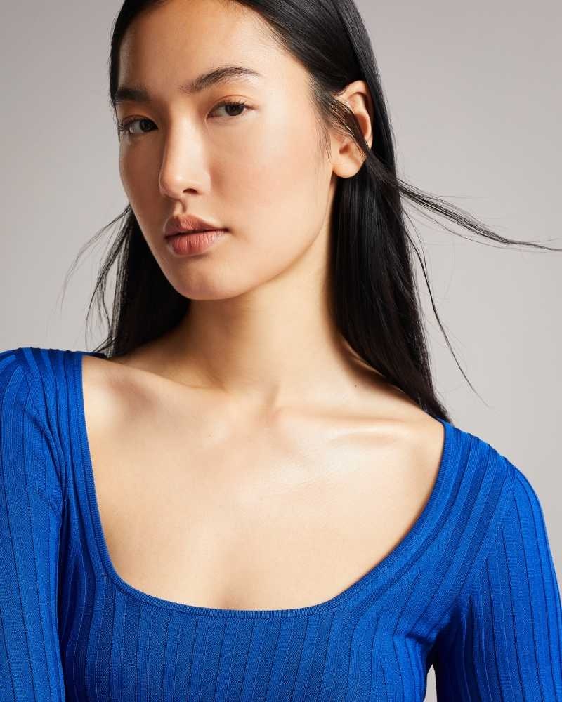 Bright Blue Ted Baker Dakoti Open Back Detailed Knit Top | US0000374