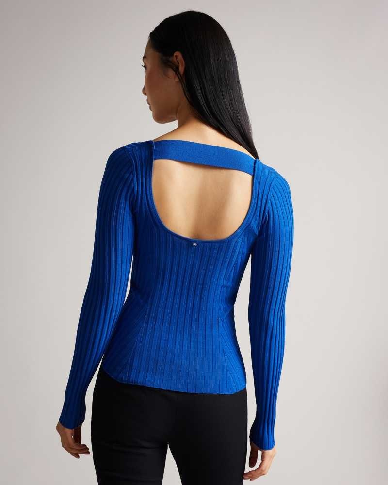 Bright Blue Ted Baker Dakoti Open Back Detailed Knit Top | US0000374