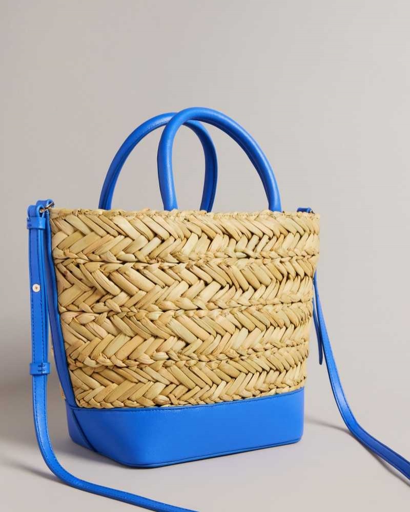 Bright Blue Ted Baker Ivelie Medium Raffia Basket Weave Tote Bag | US0001345